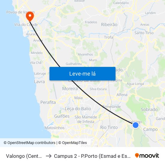 Valongo (Centro) to Campus 2 - P.Porto (Esmad e Eseig) map