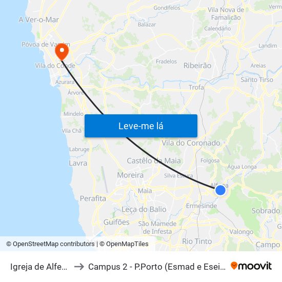 Igreja de Alfena to Campus 2 - P.Porto (Esmad e Eseig) map