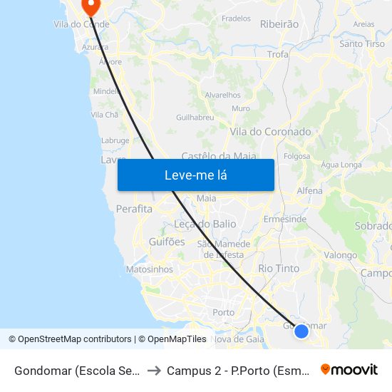 Gondomar (Escola Secundária) to Campus 2 - P.Porto (Esmad e Eseig) map