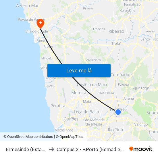 Ermesinde (Estação) to Campus 2 - P.Porto (Esmad e Eseig) map