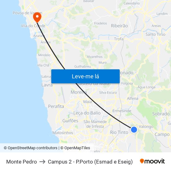 Monte Pedro to Campus 2 - P.Porto (Esmad e Eseig) map
