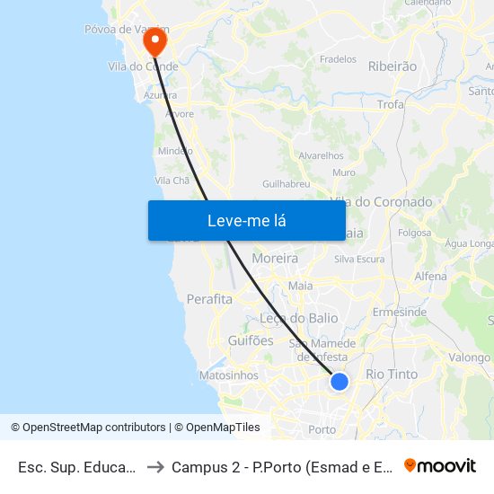 Esc. Sup. Educação to Campus 2 - P.Porto (Esmad e Eseig) map