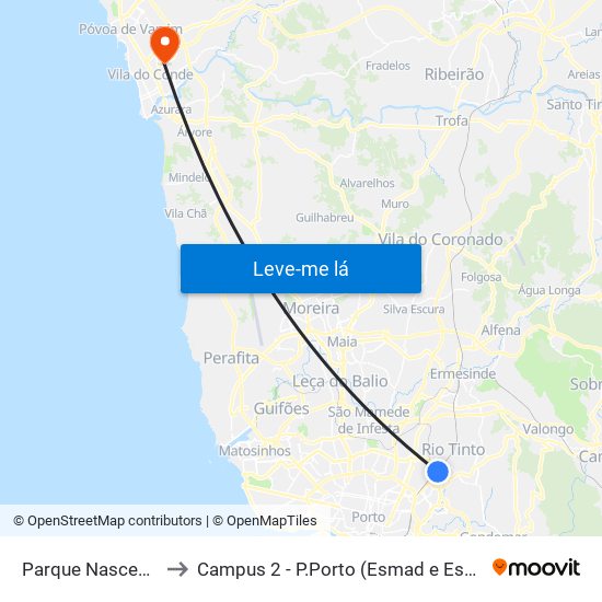 Parque Nascente to Campus 2 - P.Porto (Esmad e Eseig) map