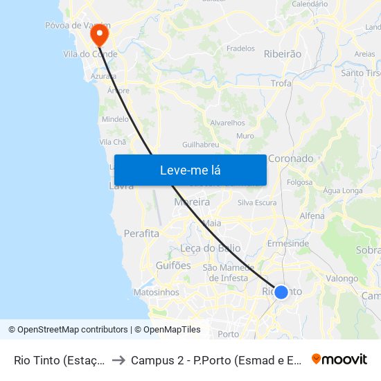 Rio Tinto (Estação) to Campus 2 - P.Porto (Esmad e Eseig) map