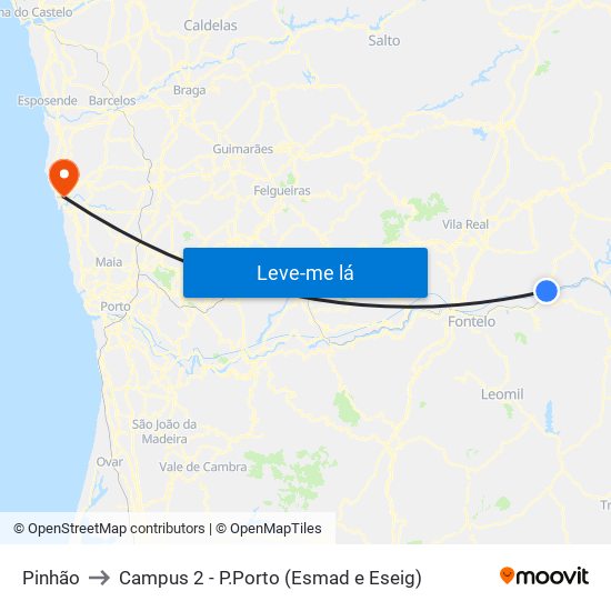 Pinhão to Campus 2 - P.Porto (Esmad e Eseig) map