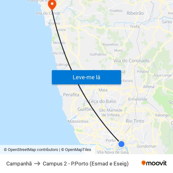 Campanhã to Campus 2 - P.Porto (Esmad e Eseig) map