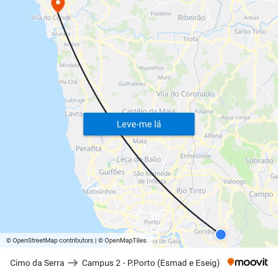 Cimo da Serra to Campus 2 - P.Porto (Esmad e Eseig) map