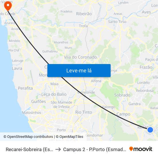 Recarei-Sobreira (Estação) to Campus 2 - P.Porto (Esmad e Eseig) map