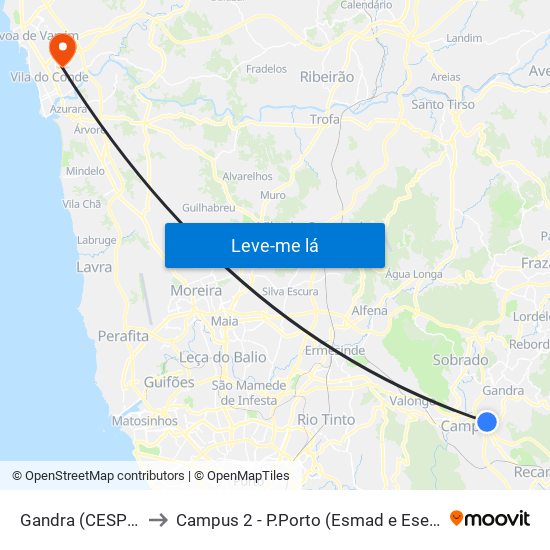 Gandra (CESPU) to Campus 2 - P.Porto (Esmad e Eseig) map
