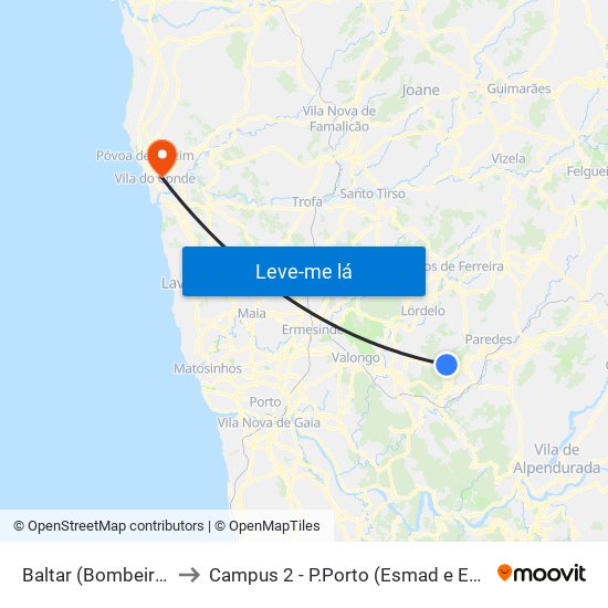 Baltar (Bombeiros) to Campus 2 - P.Porto (Esmad e Eseig) map