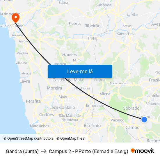 Gandra (Junta) to Campus 2 - P.Porto (Esmad e Eseig) map