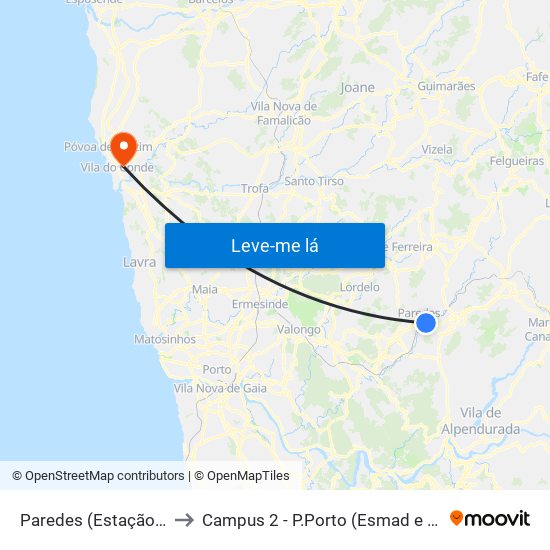 Paredes (Estação CP) to Campus 2 - P.Porto (Esmad e Eseig) map