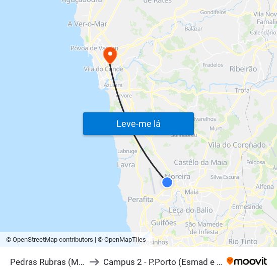 Pedras Rubras (Metro) to Campus 2 - P.Porto (Esmad e Eseig) map