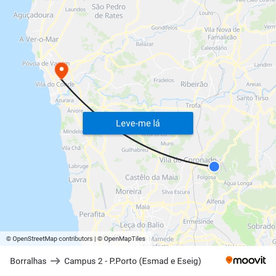Borralhas to Campus 2 - P.Porto (Esmad e Eseig) map