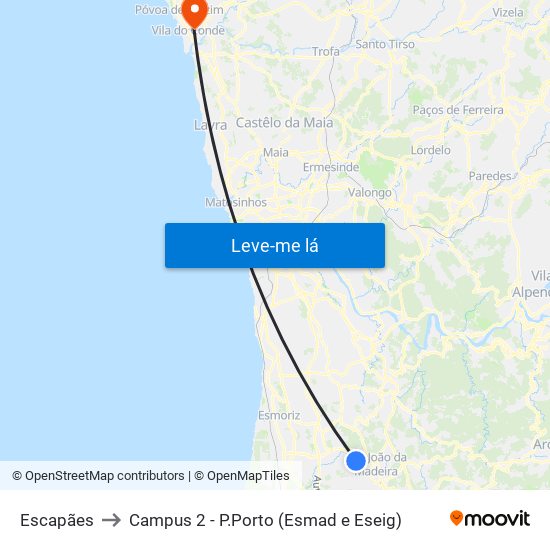 Escapães to Campus 2 - P.Porto (Esmad e Eseig) map