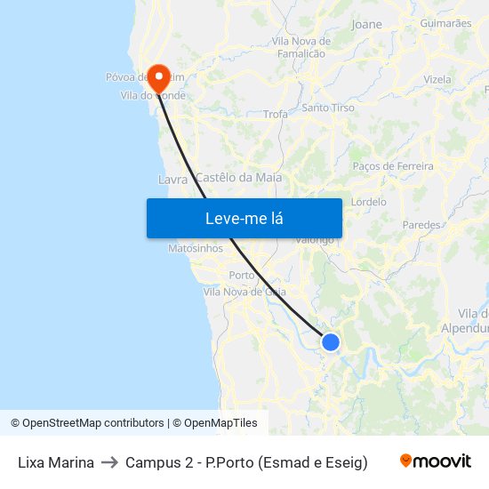 Lixa Marina to Campus 2 - P.Porto (Esmad e Eseig) map