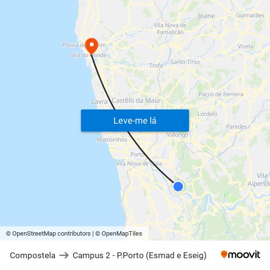 Compostela to Campus 2 - P.Porto (Esmad e Eseig) map