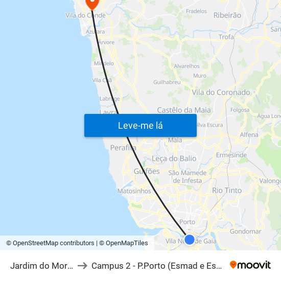 Jardim do Morro to Campus 2 - P.Porto (Esmad e Eseig) map