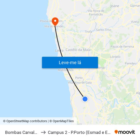 Bombas Carvalhos to Campus 2 - P.Porto (Esmad e Eseig) map