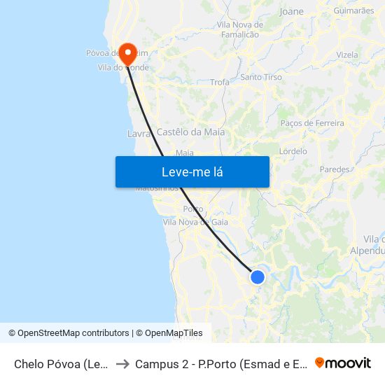 Chelo Póvoa (Lever) to Campus 2 - P.Porto (Esmad e Eseig) map