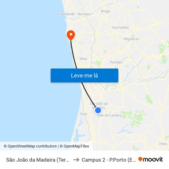 São João da Madeira (Terminal Rodoviário) to Campus 2 - P.Porto (Esmad e Eseig) map