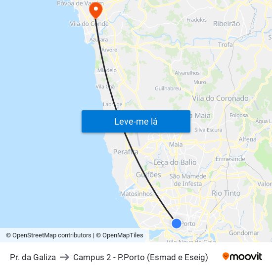 Pr. da Galiza to Campus 2 - P.Porto (Esmad e Eseig) map