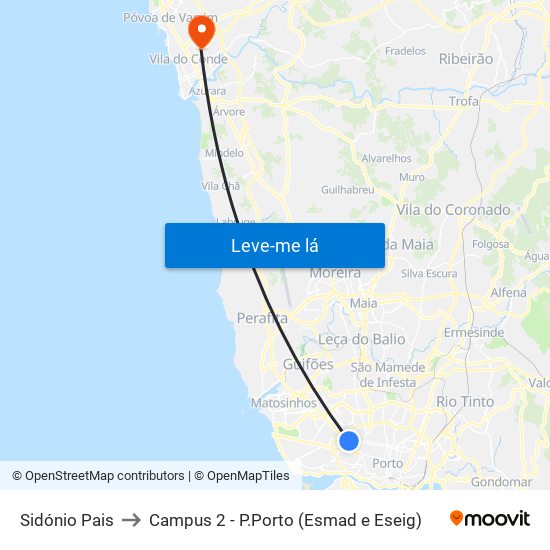 Sidónio Pais to Campus 2 - P.Porto (Esmad e Eseig) map