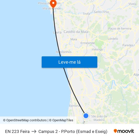 EN 223 Feira to Campus 2 - P.Porto (Esmad e Eseig) map