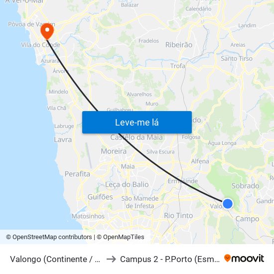 Valongo (Continente / Biblioteca) to Campus 2 - P.Porto (Esmad e Eseig) map