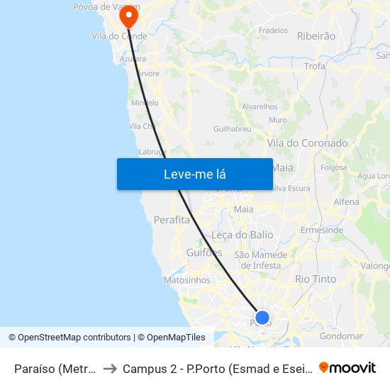 Paraíso (Metro) to Campus 2 - P.Porto (Esmad e Eseig) map