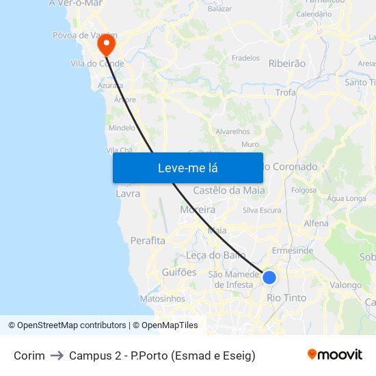 Corim to Campus 2 - P.Porto (Esmad e Eseig) map