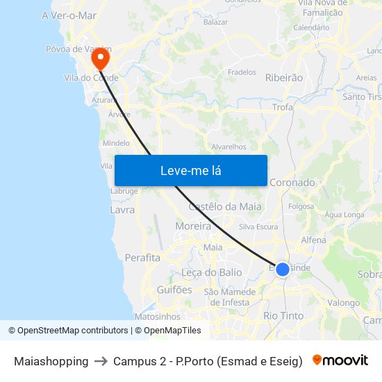 Maiashopping to Campus 2 - P.Porto (Esmad e Eseig) map