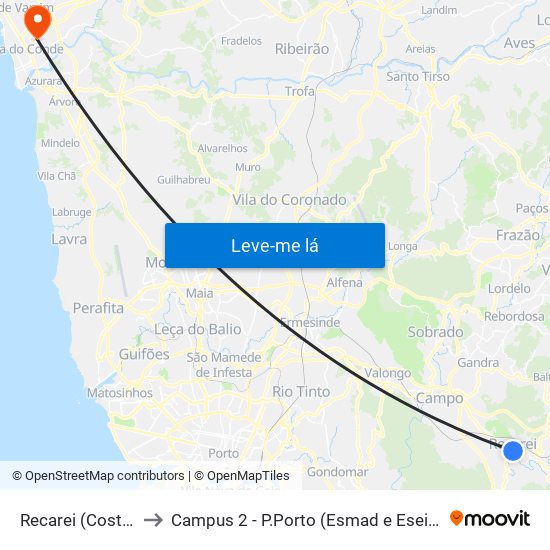 Recarei (Costa) to Campus 2 - P.Porto (Esmad e Eseig) map