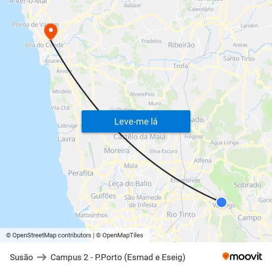 Susão to Campus 2 - P.Porto (Esmad e Eseig) map