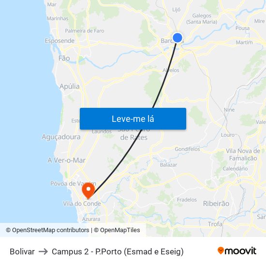 Bolivar to Campus 2 - P.Porto (Esmad e Eseig) map