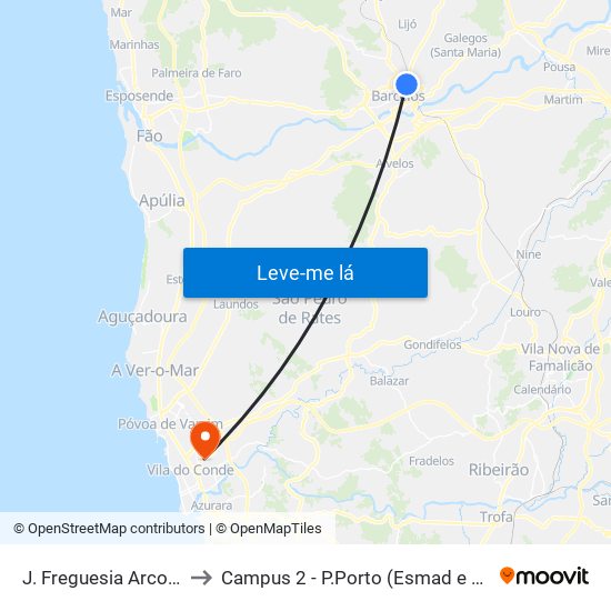 J. Freguesia Arcozelo to Campus 2 - P.Porto (Esmad e Eseig) map