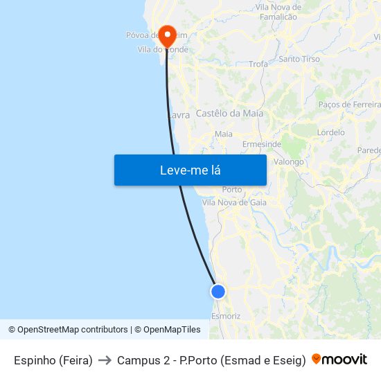 Espinho (Feira) to Campus 2 - P.Porto (Esmad e Eseig) map