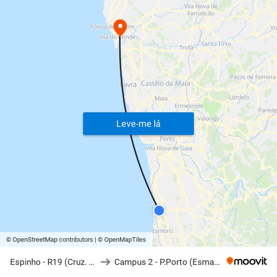 Espinho - R19 (Cruz. Avd. 32) to Campus 2 - P.Porto (Esmad e Eseig) map
