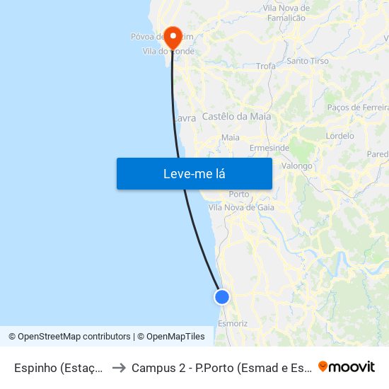 Espinho (Estação) to Campus 2 - P.Porto (Esmad e Eseig) map