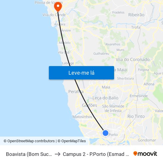 Boavista (Bom Sucesso) to Campus 2 - P.Porto (Esmad e Eseig) map