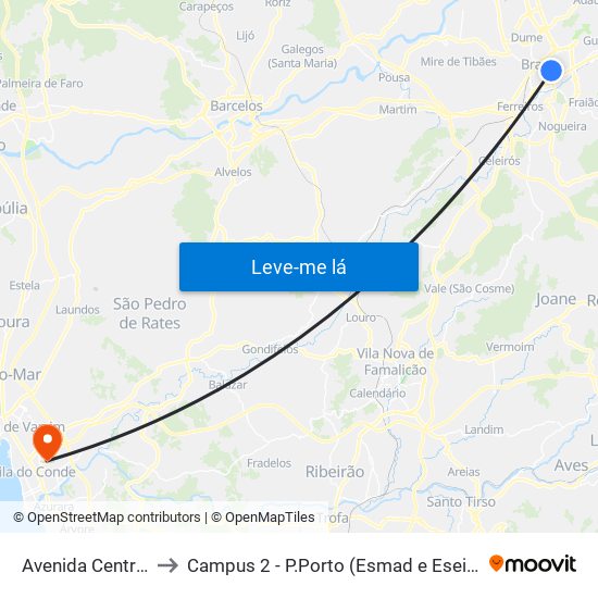 Avenida Central to Campus 2 - P.Porto (Esmad e Eseig) map