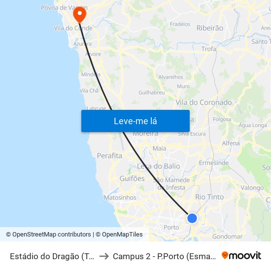 Estádio do Dragão (Terminal) to Campus 2 - P.Porto (Esmad e Eseig) map