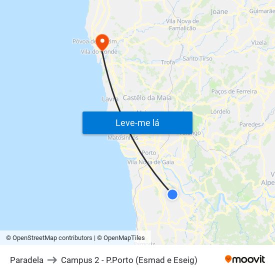 Paradela to Campus 2 - P.Porto (Esmad e Eseig) map