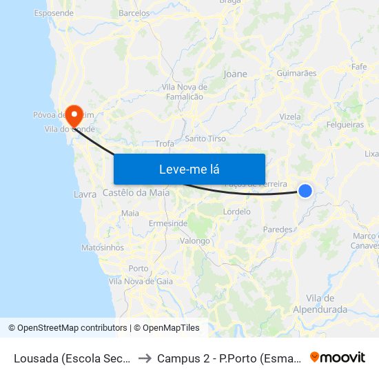 Lousada (Escola Secundaria) to Campus 2 - P.Porto (Esmad e Eseig) map