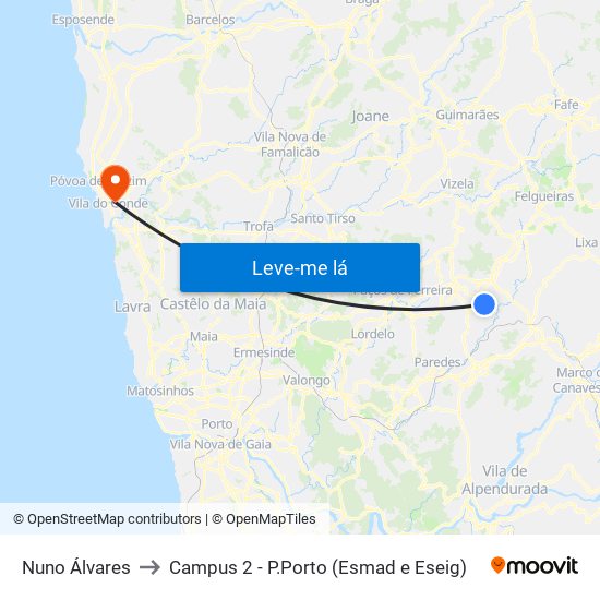 Vila Nova to Campus 2 - P.Porto (Esmad e Eseig) map
