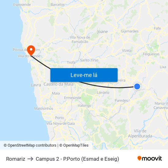 Romariz to Campus 2 - P.Porto (Esmad e Eseig) map