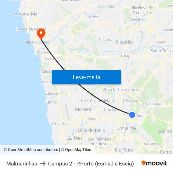 Malmarinhas to Campus 2 - P.Porto (Esmad e Eseig) map