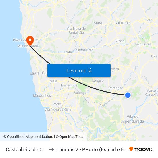 Castanheira de Cima to Campus 2 - P.Porto (Esmad e Eseig) map