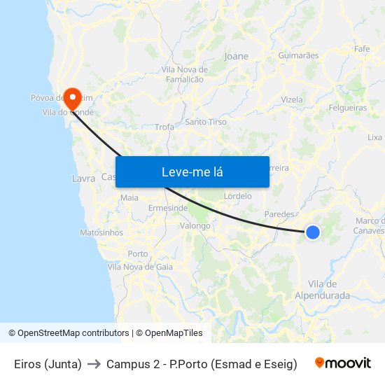 Eiros (Junta) to Campus 2 - P.Porto (Esmad e Eseig) map