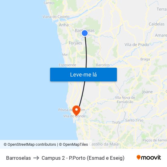 Barroselas to Campus 2 - P.Porto (Esmad e Eseig) map